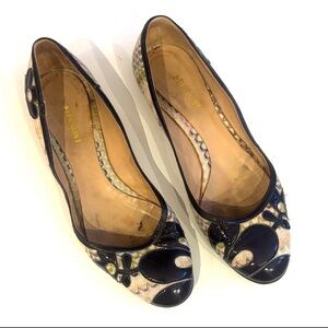 Missoni Artistic Navy Patent floral  and Cream Flats